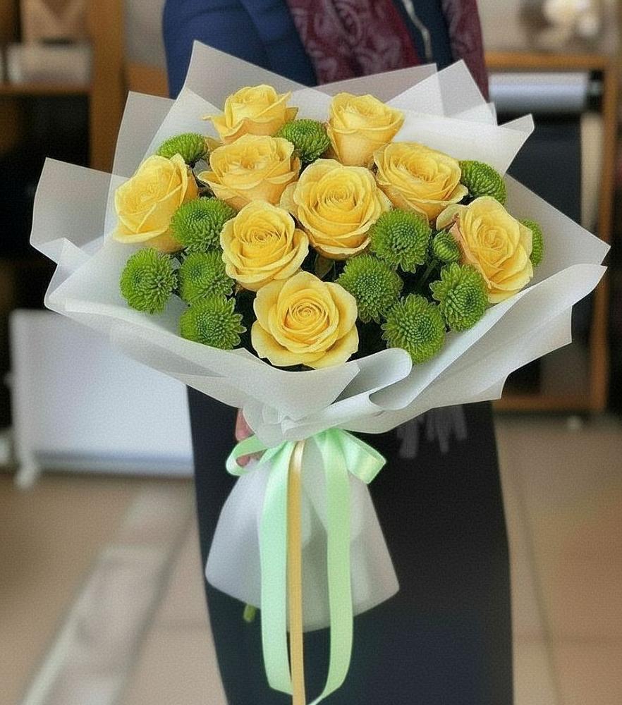 Букет цветов из: Хризантемы и Розы в Балковском