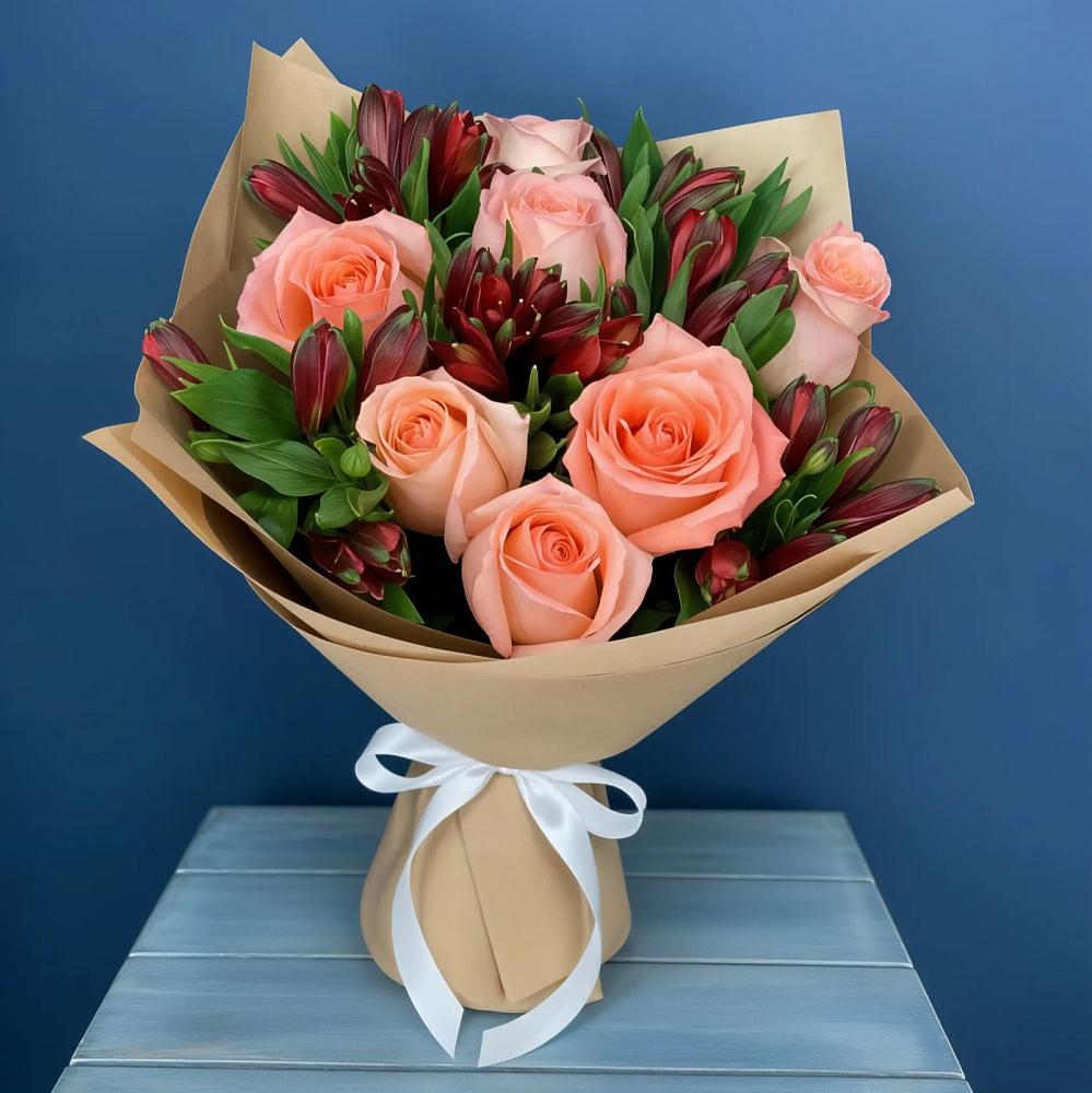 Букет цветов из: Розы и Альстромерии в Балковском