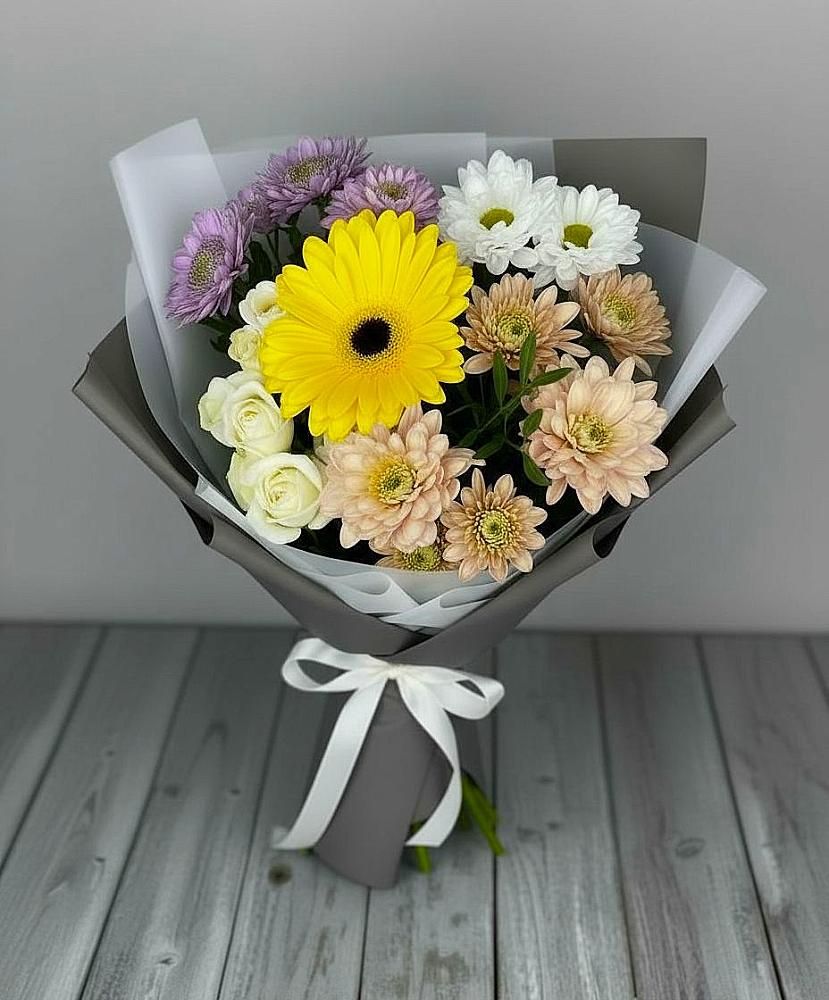 Букет цветов из: Розы, Герберы и Хризантемы в Балковском