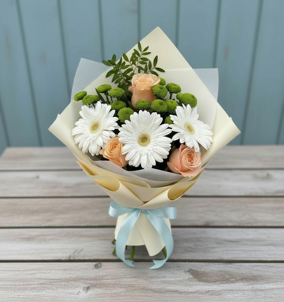 Букет цветов из: Герберы, Розы и Хризантемы в Балковском