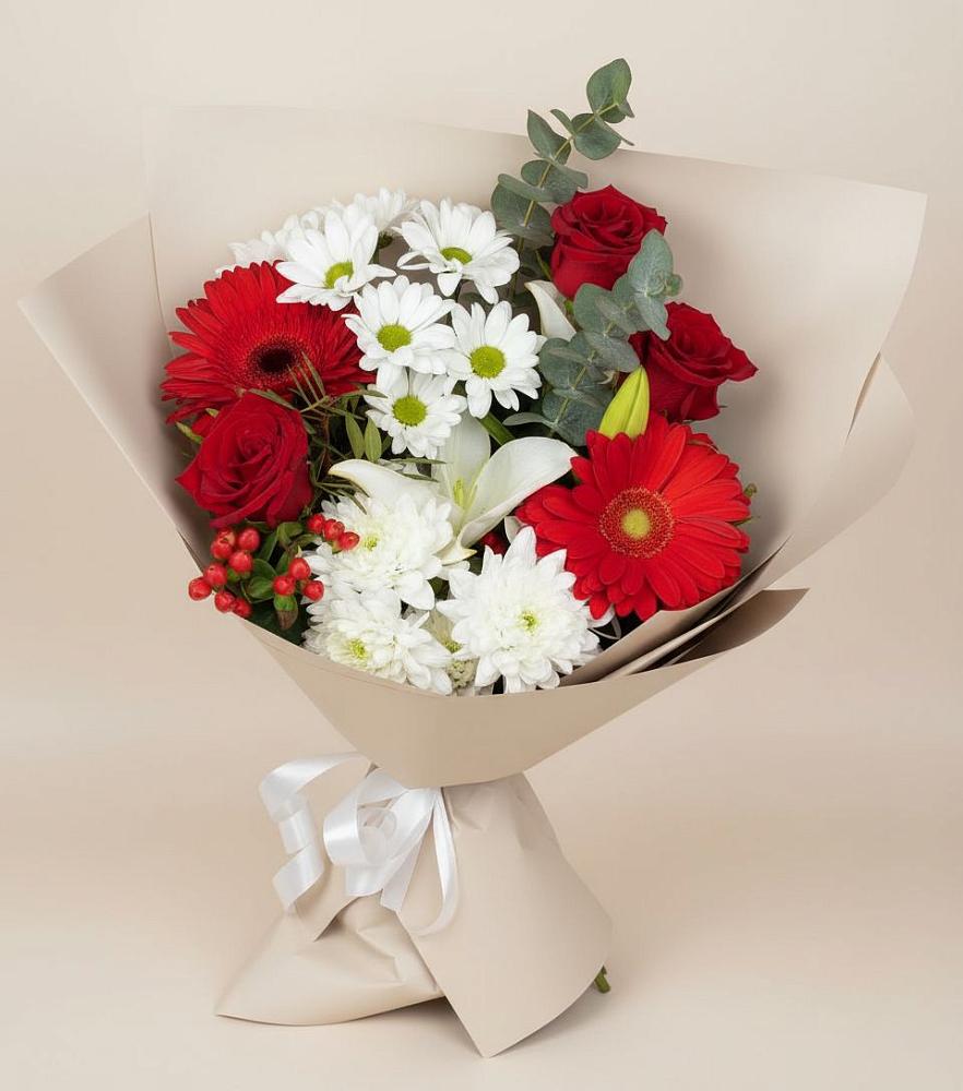 Букет цветов из: Розы, Хризантемы, Герберы и Лилии в Балковском