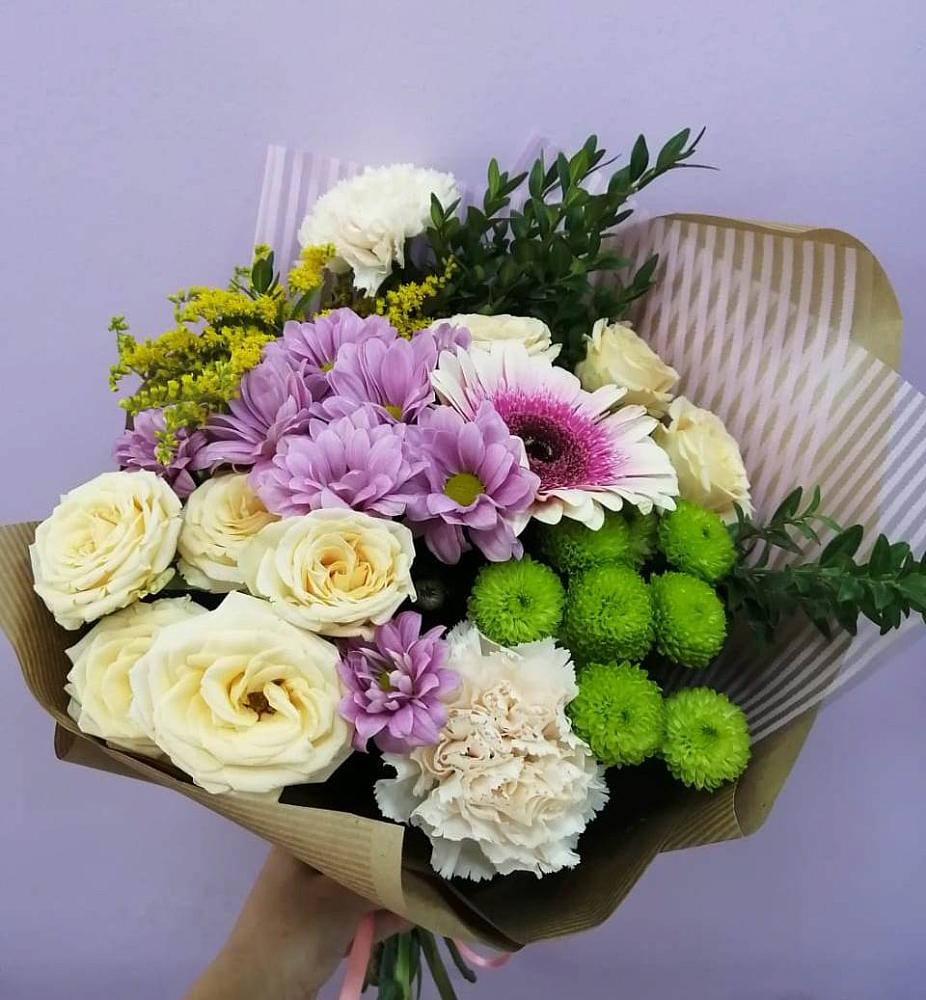 Букет цветов из: Хризантемы, Розы, Гвоздики и Герберы в Балковском