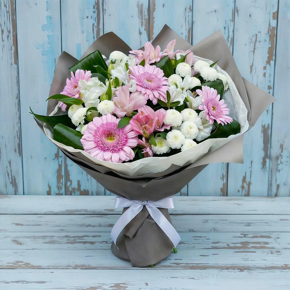 Букет цветов из: Герберы, Альстромерии и Хризантемы в Балковском